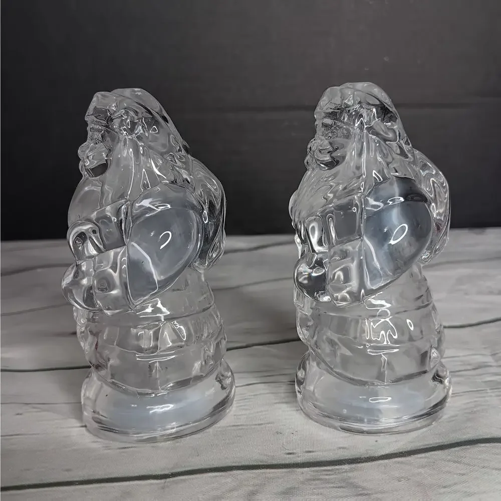 Vintage Gorham Holiday Heavy Clear Glass Santa Salt & Pepper Shakers Germany
